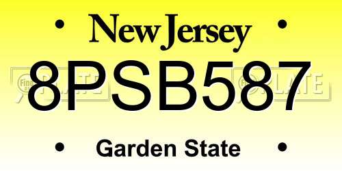 8PSB587 New Jersey License Plate