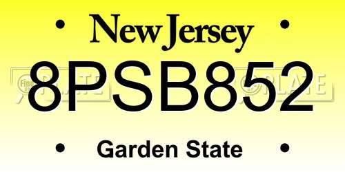 8PSB852 New Jersey License Plate