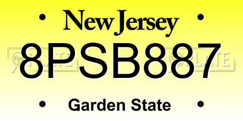 8PSB887 New Jersey License Plate