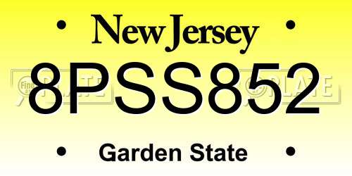 8PSS852 New Jersey License Plate