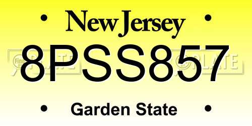 8PSS857 New Jersey License Plate