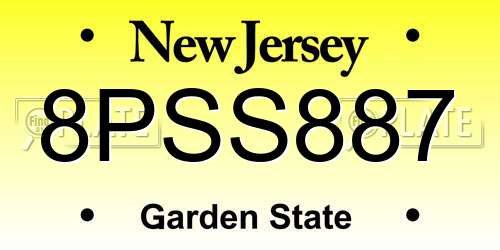 8PSS887 New Jersey License Plate