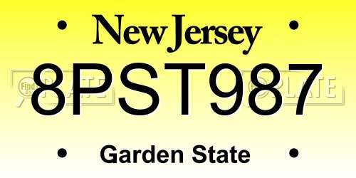 8PST987 New Jersey License Plate