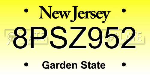 8PSZ952 New Jersey License Plate