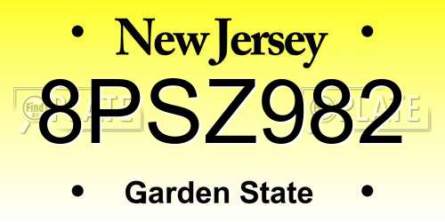 8PSZ982 New Jersey License Plate