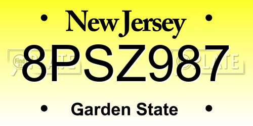 8PSZ987 New Jersey License Plate