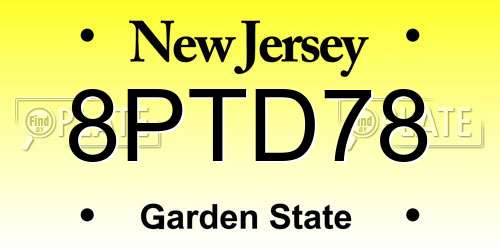 8PTD78 New Jersey License Plate