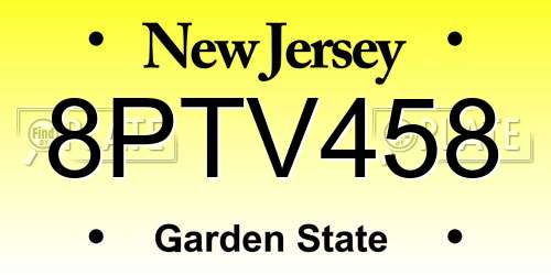 8PTV458 New Jersey License Plate