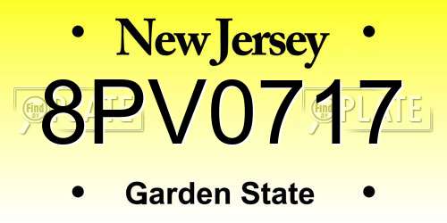 8PV0717 New Jersey License Plate