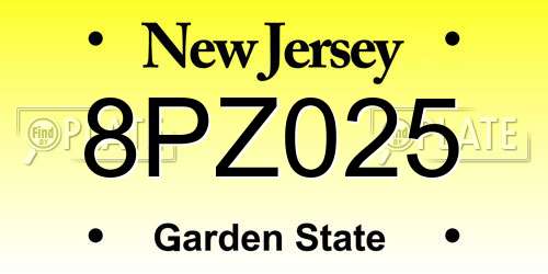 8PZ025 New Jersey License Plate