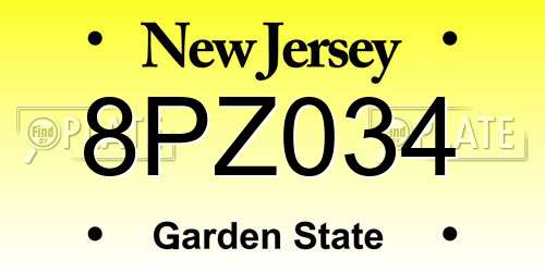 8PZ034 New Jersey License Plate