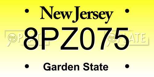 8PZ075 New Jersey License Plate