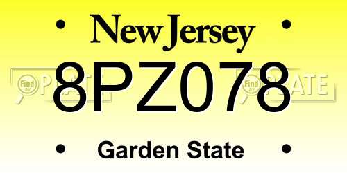 8PZ078 New Jersey License Plate