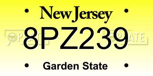 8PZ239 New Jersey License Plate