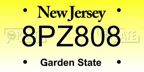 8PZ808 New Jersey License Plate