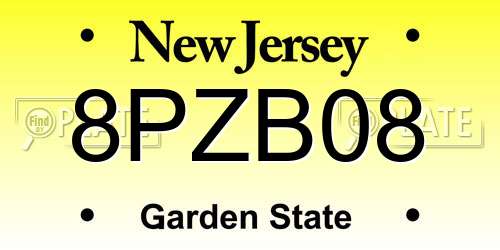 8PZB08 New Jersey License Plate