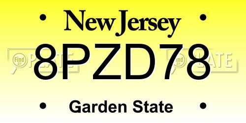 8PZD78 New Jersey License Plate
