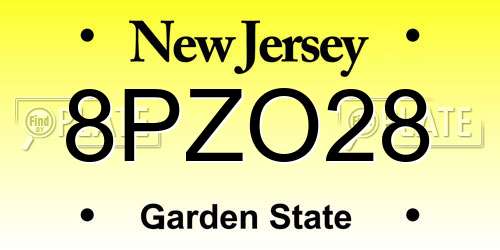 8PZO28 New Jersey License Plate