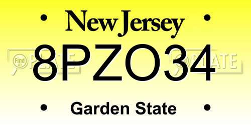 8PZO34 New Jersey License Plate