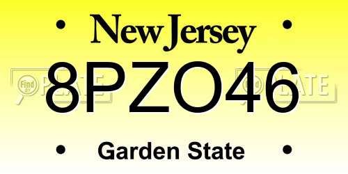 8PZO46 New Jersey License Plate