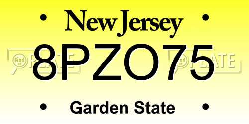 8PZO75 New Jersey License Plate