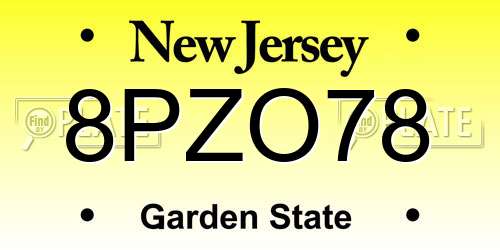 8PZO78 New Jersey License Plate