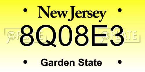 8Q08E3 New Jersey License Plate