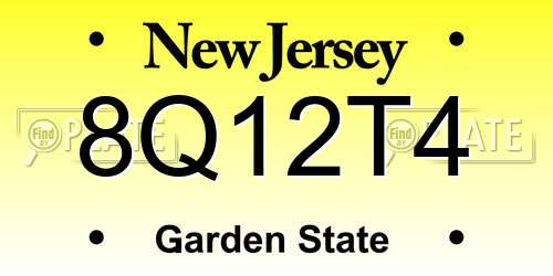 8Q12T4 New Jersey License Plate