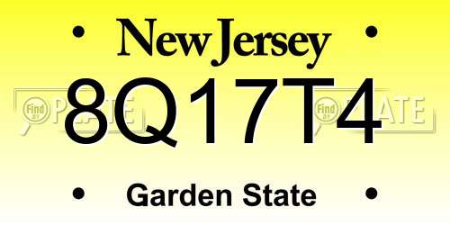 8Q17T4 New Jersey License Plate