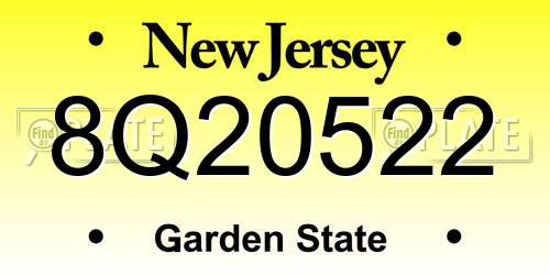 8Q20522 New Jersey License Plate
