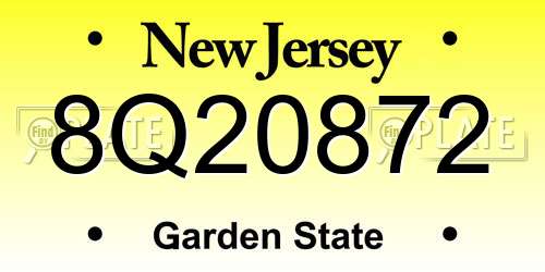 8Q20872 New Jersey License Plate