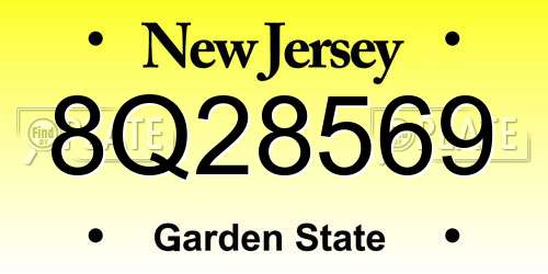 8Q28569 New Jersey License Plate