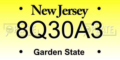 8Q30A3 New Jersey License Plate