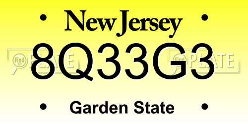 8Q33G3 New Jersey License Plate