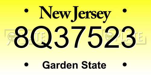 8Q37523 New Jersey License Plate