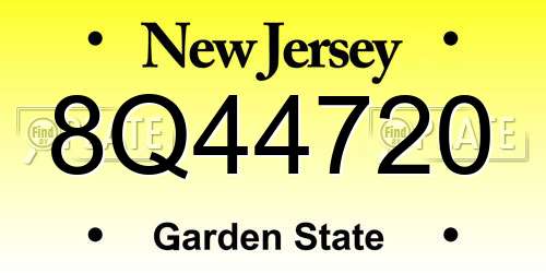 8Q44720 New Jersey License Plate