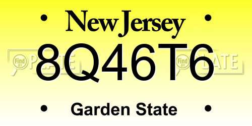 8Q46T6 New Jersey License Plate
