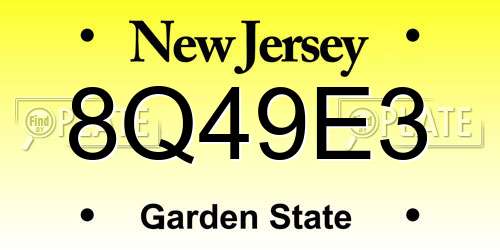 8Q49E3 New Jersey License Plate
