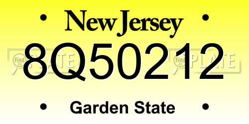 8Q50212 New Jersey License Plate