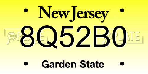 8Q52B0 New Jersey License Plate