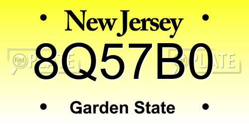 8Q57B0 New Jersey License Plate