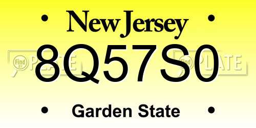8Q57S0 New Jersey License Plate