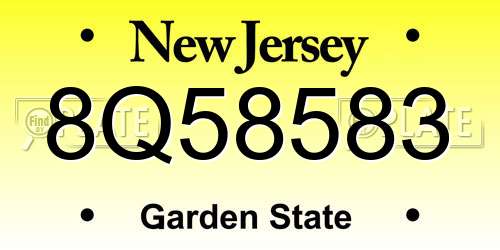 8Q58583 New Jersey License Plate