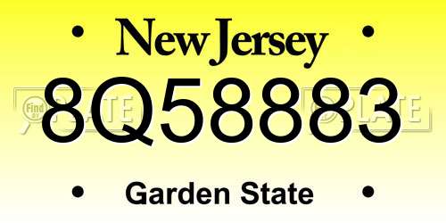 8Q58883 New Jersey License Plate