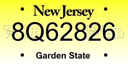 8Q62826 New Jersey License Plate