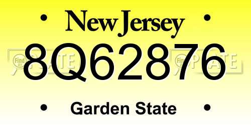 8Q62876 New Jersey License Plate