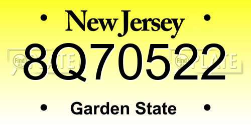 8Q70522 New Jersey License Plate