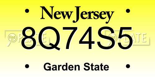 8Q74S5 New Jersey License Plate