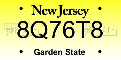 8Q76T8 New Jersey License Plate