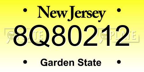8Q80212 New Jersey License Plate